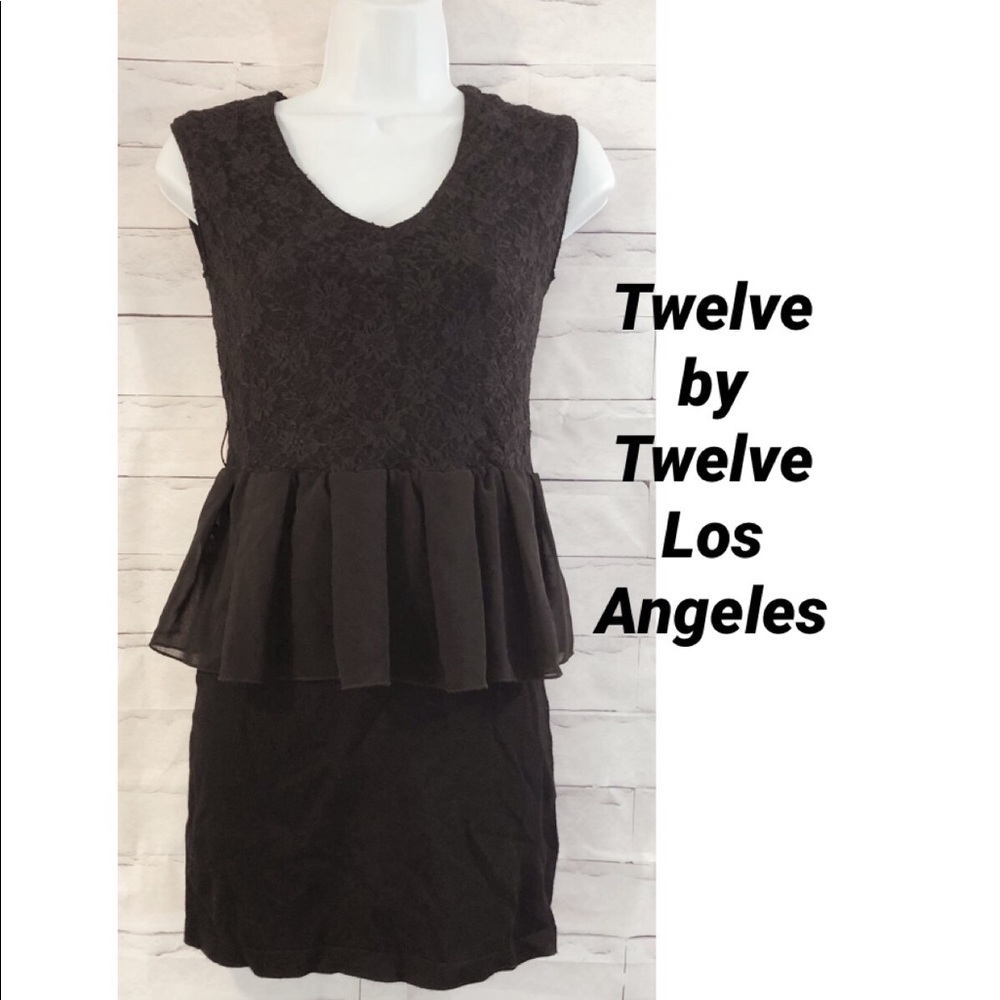 Black Lace Peplum Knit Dress SMALL
